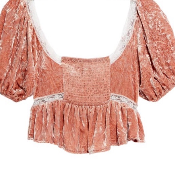 FREE PEOPLE VELVET AND LACE  CROPPED TOP IN MAUVE - Picture 3 of 16
